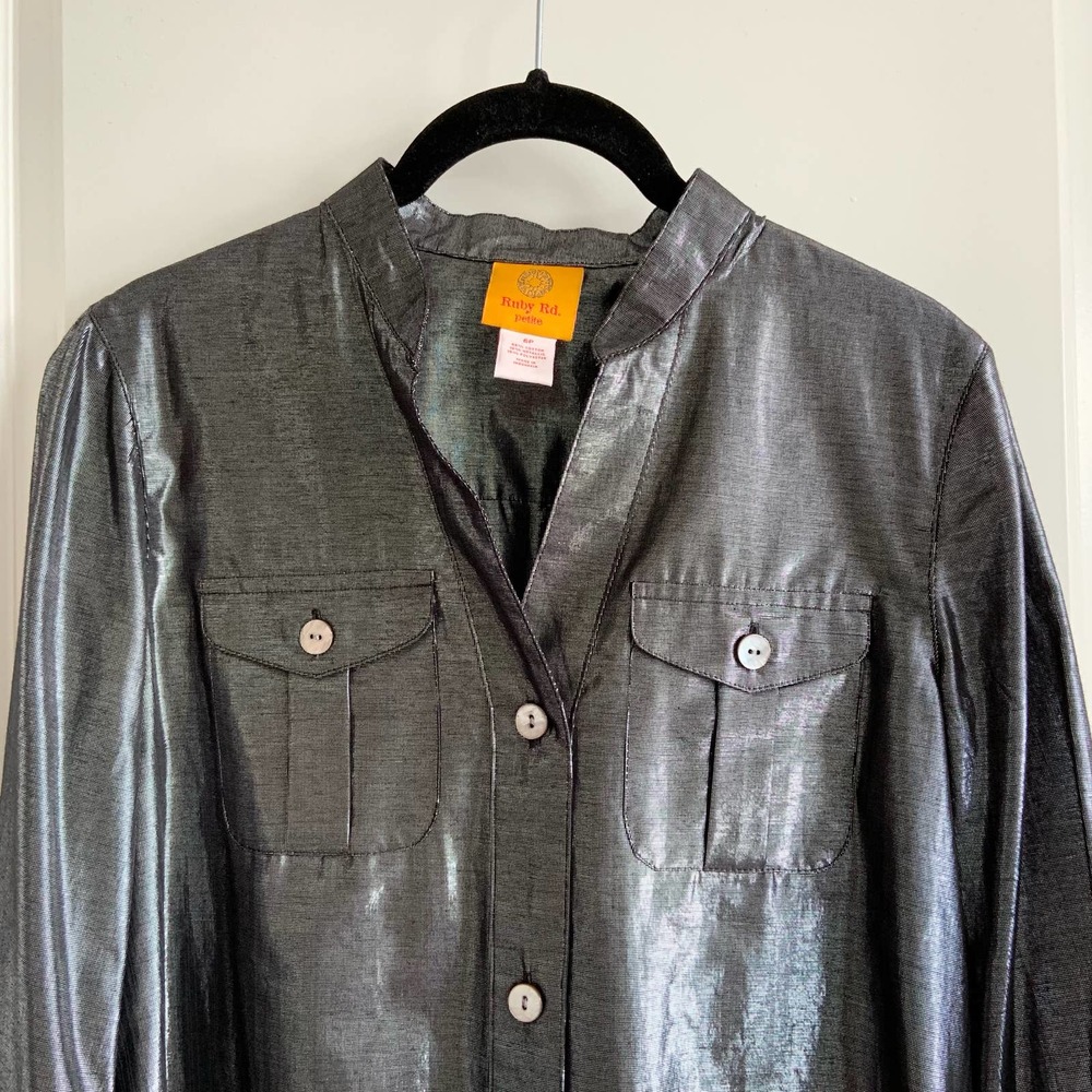 Ruby Rd Petite 6p Metallic Shimmer Button Up - image 3